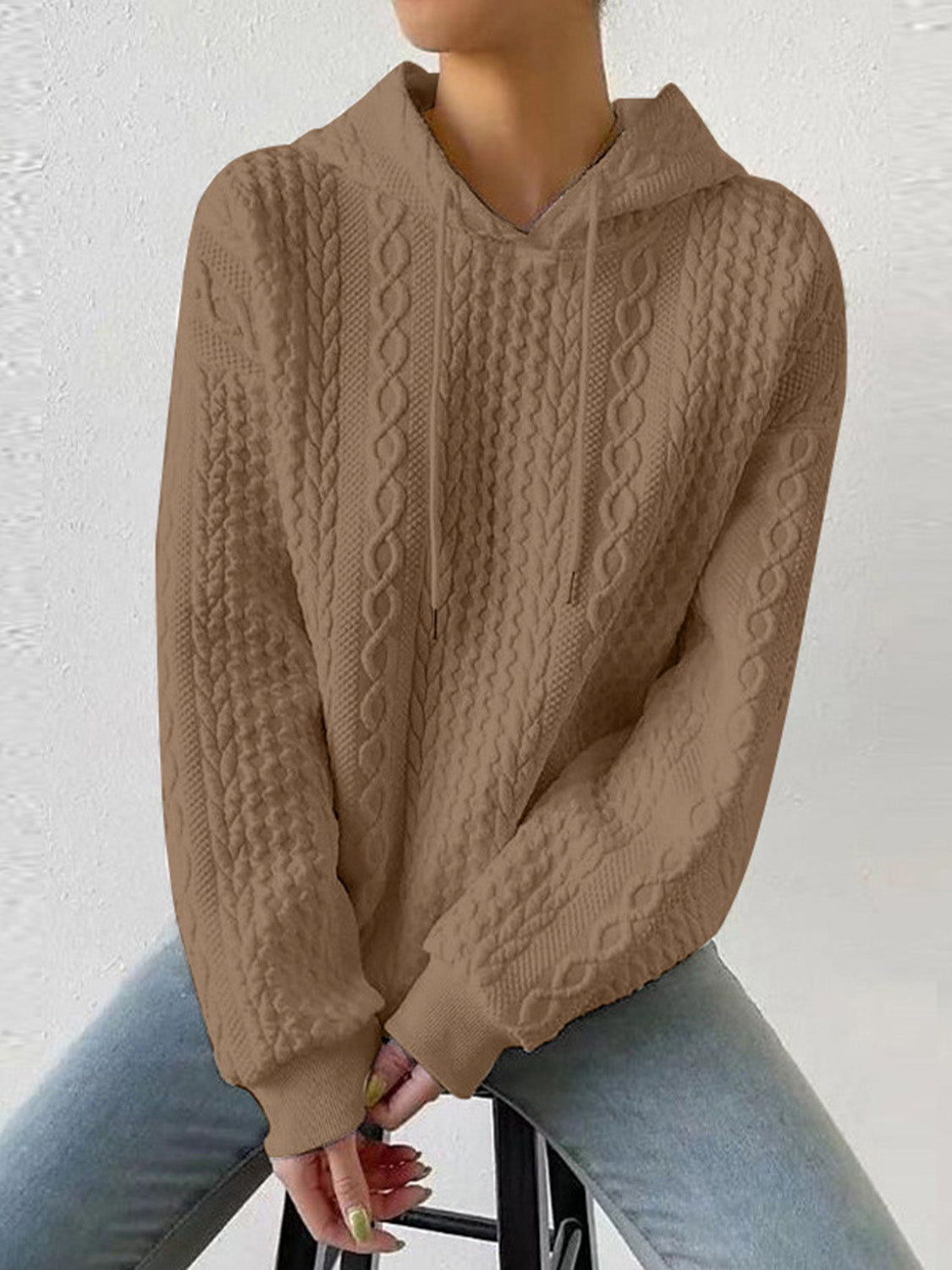 Full Size Textured Drawstring Long Sleeve Hoodie (Copy)