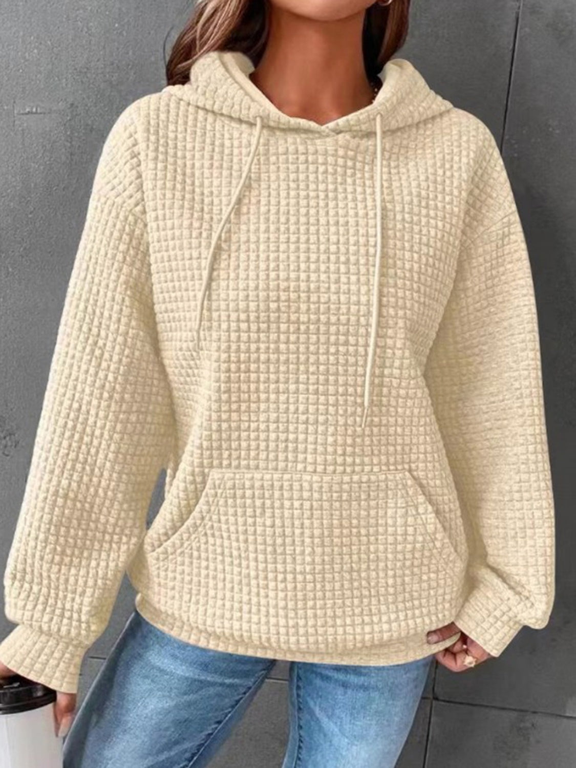 Textured Drawstring Drop Shoulder Hoodie (Copy)