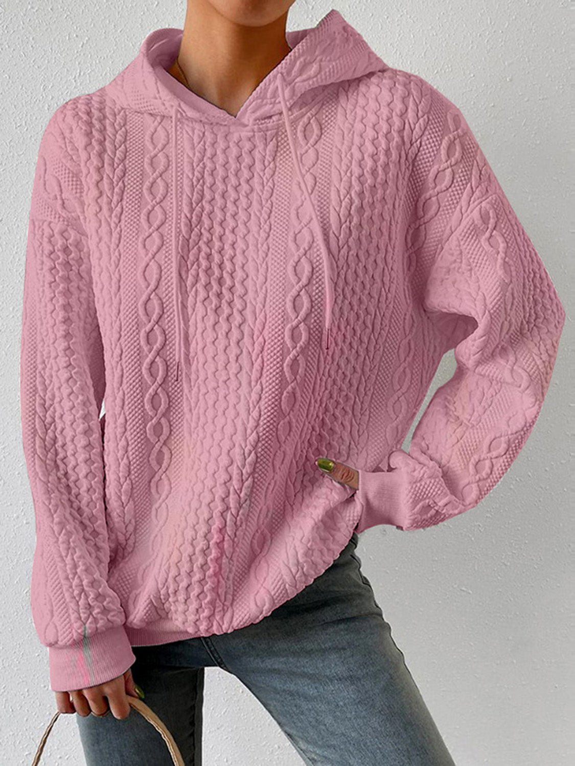 Full Size Textured Drawstring Long Sleeve Hoodie (Copy)