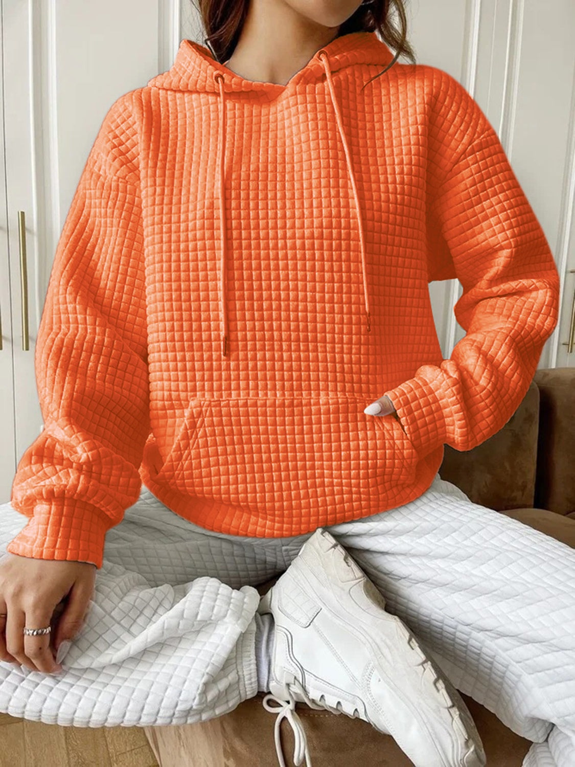 Textured Drawstring Drop Shoulder Hoodie (Copy)