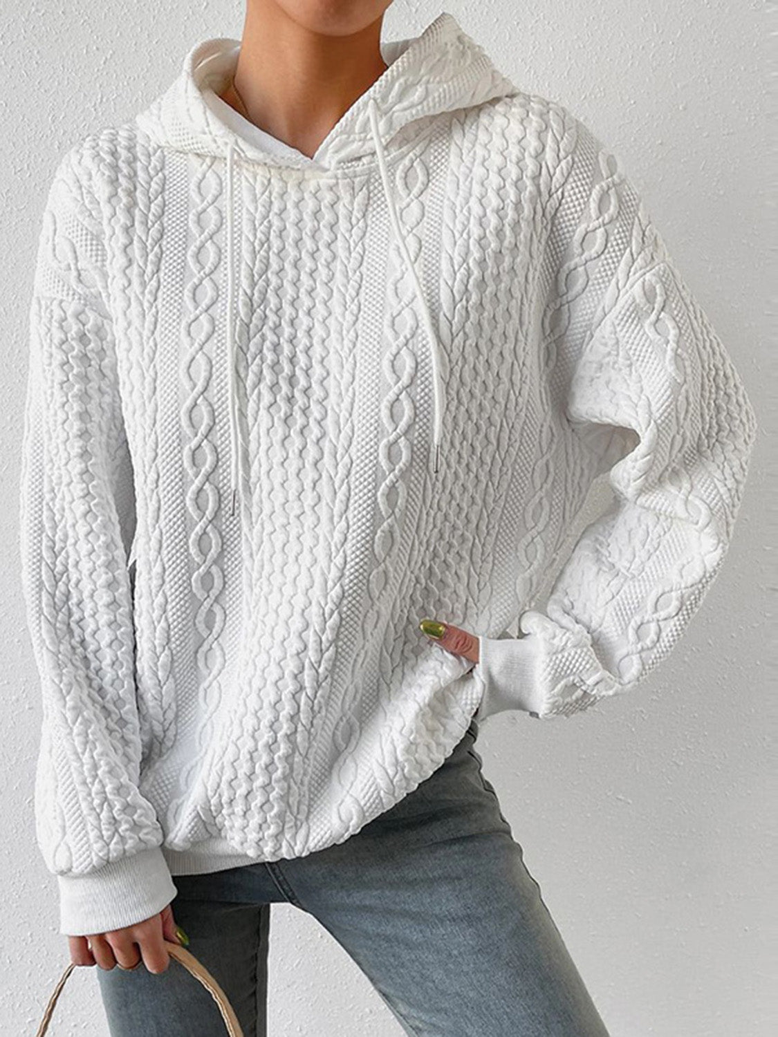 Full Size Textured Drawstring Long Sleeve Hoodie (Copy)